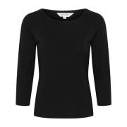 Gestreept Zwart T-shirt met ½ Mouwen Part Two , Black , Dames