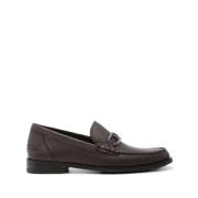 Bruine leren loafers met korrelige textuur Fendi , Brown , Heren