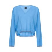 Vierkante V-hals Trui met Lange Mouwen Pinko , Blue , Dames