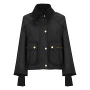 Zwarte Katoenen Jas met Corduroy Kraag Barbour , Black , Dames