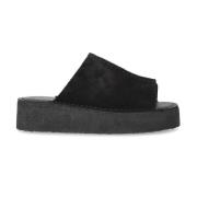 Zwarte Suède Sleehak Platform Slide Clarks , Black , Dames