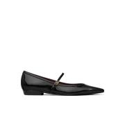 Zwarte leren platte schoenen Double T Tory Burch , Black , Dames