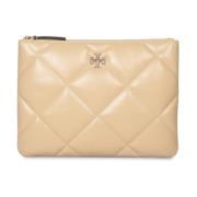 Gewatteerde leren clutch met gouden rits Tory Burch , White , Dames