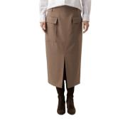 Middelbruine Wollen Rok met Hoge Taille Windsor , Brown , Dames