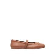 Leren Ballerina Flats met Ingedrukte Strik Marni , Brown , Dames