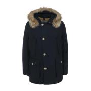 Blauwe Faux-Fur Trim Hoodiejas Woolrich , Blue , Heren