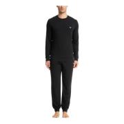 Effen Mid Waist Pyjama met Details Emporio Armani , Black , Heren