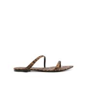 Luipaardprint Platte Sandalen Bruin Saint Laurent , Brown , Dames