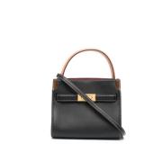 Tweekleurige Suède Handtas met Gouden Details Tory Burch , Black , Dam...