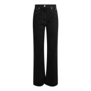 Italiaanse Zwarte Hoge Taille Wijde Pijp Jeans Msgm , Black , Dames