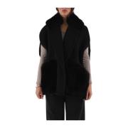 Shearling Wol Gilet met Vos Kraag Blancha , Black , Dames