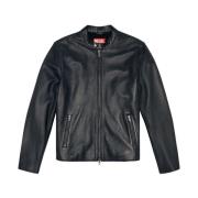 Zwarte Leren Jas Diesel , Black , Heren