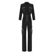 Zwarte Cargo Jumpsuit met Riem Elisabetta Franchi , Black , Dames