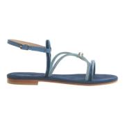 Blauwe Fluwelen Sandalen met Microkristallen Paola Fiorenza , Blue , D...