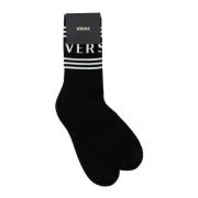 Stretch Katoenmix Zwarte Sokken Versace , Black , Heren