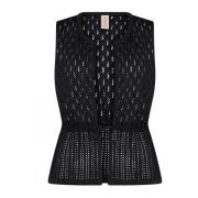 Zwarte Openwork Vest met Riem Skovhuus , Black , Dames