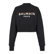 Cropped sweatshirt met Paris print Balmain , Black , Dames