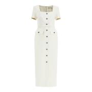 Vierkante Hals Crêpe Midi Jurk Self Portrait , White , Dames