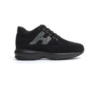 Zwarte Suède en Strass Schoenen Hogan , Black , Dames