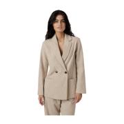 Dubbel Breasted Oversized Blazer Pomandère , Beige , Dames