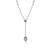 Men's Silver/Black Hamsa Hand Rosary Necklace Nialaya , Gray , Heren