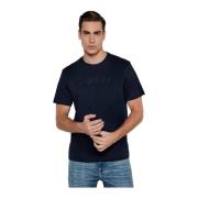 Blauw Ronde Hals Katoenen T-shirt Guess , Blue , Heren