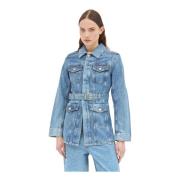 Foil Denim Jack met Afneembare Riem Ganni , Blue , Dames