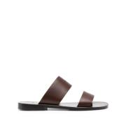 Bruin Leren Logo Sandalen Platte Schoenen Celine , Brown , Heren