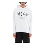 Hoodie met contrasterend logo in katoenen jersey Msgm , White , Heren