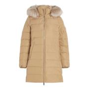 Heritage Down Tyra Coat met Bont Tommy Hilfiger , Beige , Dames