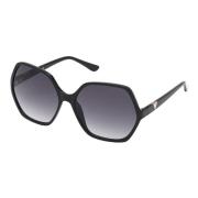 Stijlvolle zonnebril in glanzend zwart/grijs Guess , Black , Dames