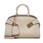 Beige Leren Schoudertas met Gancini Gespen Salvatore Ferragamo , Beige...