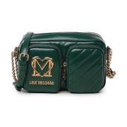 Groene Schoudertas met Logo Plaque Love Moschino , Green , Dames