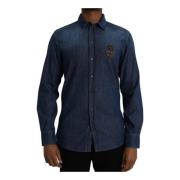 Blauwe Bij Embleem Denim Shirt Dolce & Gabbana , Blue , Heren