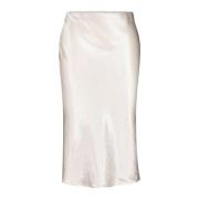 Satin Midi Rok Crinkle Look Elastische Taille Vince , White , Dames