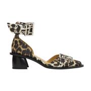 Leopard Satin Open Cut Pumps Ganni , Brown , Dames