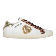 Paillet lage sneakers met nepbont Love Moschino , White , Dames