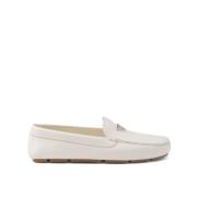 Leren Loafers met Driehoekig Logo Detail Prada , White , Heren