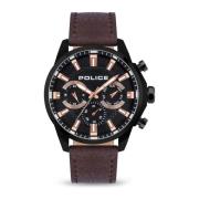 Zwarte leren quartz horloge met datum Police , Red , Heren