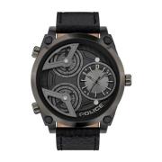 Zwarte leren kwarts analoog horloge Police , Black , Heren