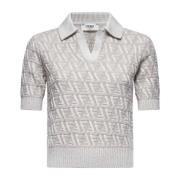 Beige FF Motief Gebreide Poloshirt Fendi , Gray , Dames