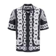 Medusa Chains Zijden Bowling Shirt Versace , Black , Heren