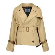 Beige Katoenen Trenchcoat Prada , Beige , Dames