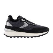 Dames Mode Sneakers Voile Blanche , Black , Dames