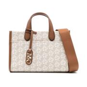 Beige Leren Handtas met Logo Michael Kors , Beige , Dames