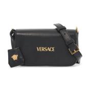 Nappa Leren Tag Handtas Versace , Black , Dames