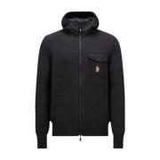 Grijze Wol Zip-Up Hoodie Moncler , Gray , Heren