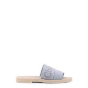 Canvas Sandalen met Logo Borduurwerk Chloé , Blue , Dames