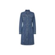 Blauwe Denim Jurk met Strass Details Pepe Jeans , Blue , Dames