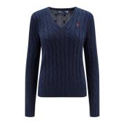 Gevlochten katoenen trui met logo Polo Ralph Lauren , Blue , Dames